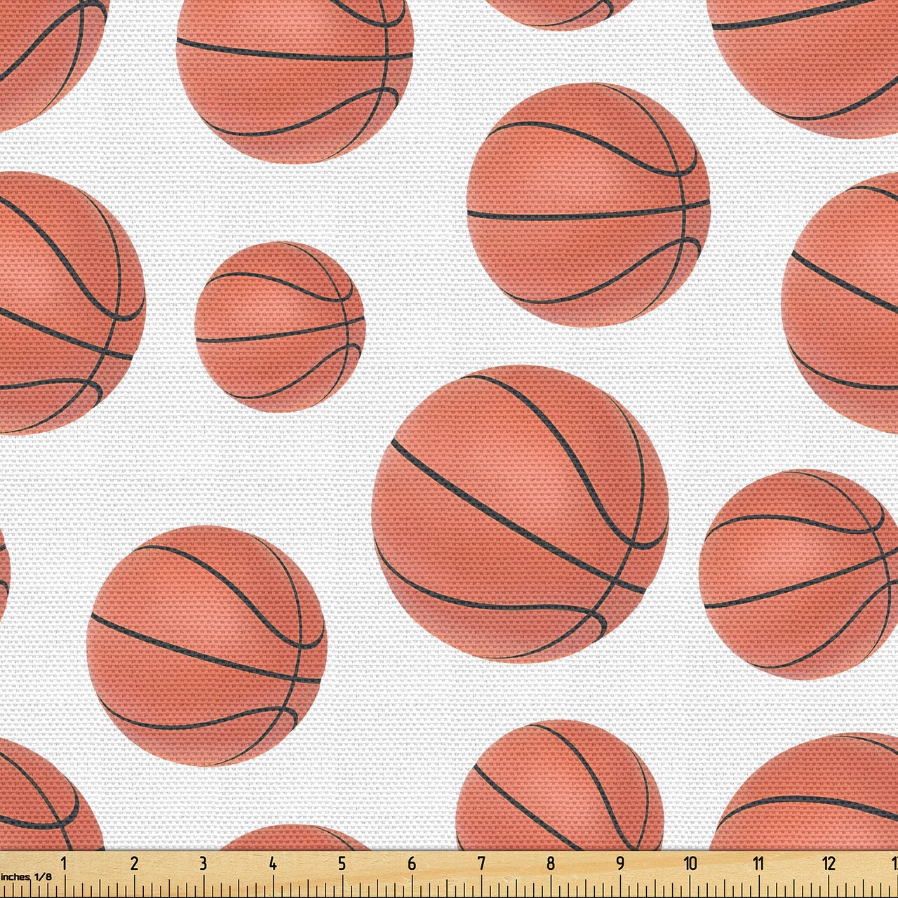Ambesonne Basketball Fabric by the Yard, Realistic Style Balls Pattern on White Classical Sports Themed, Decorative Fabric for Upholstery and Home Accents, Pale Cinnamon White
